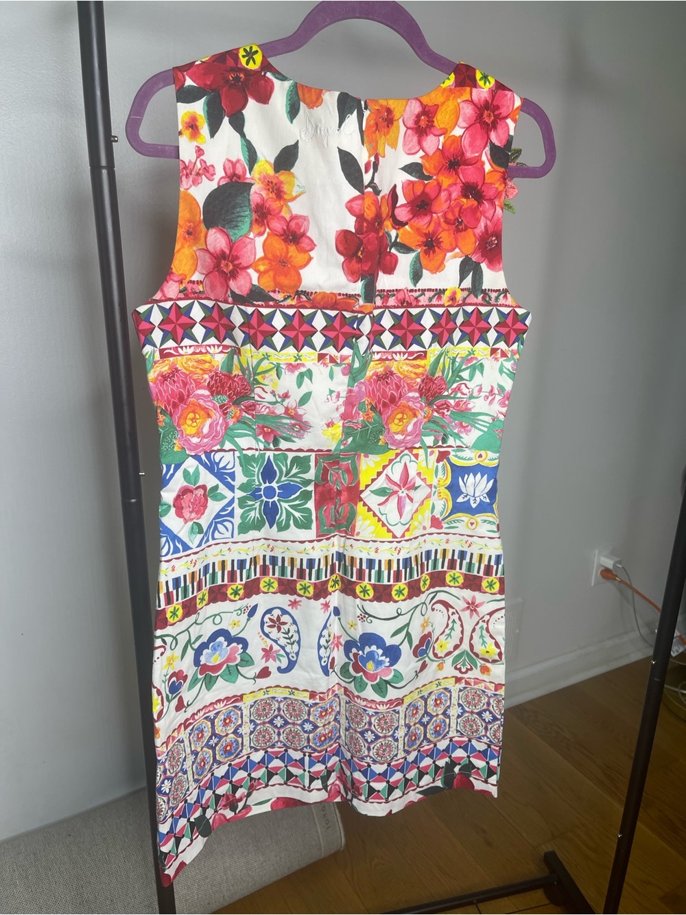 Boston Proper White Multi Floral & Tile Print Mini Dress